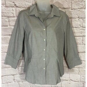 Talbots Shirt 12 Gray Button Up 100% Cotton Wrinkle Resistant Business Career‎